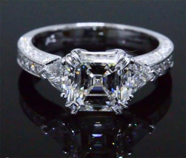 Asscher Cut & Trillions 3 Stone Diamond Ring
