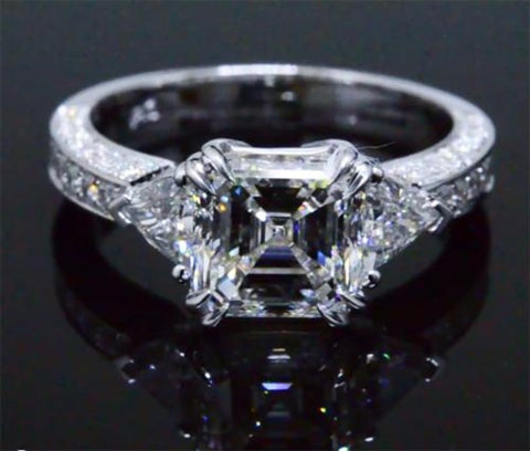  Asscher Cut Engagement Ring with Trillions