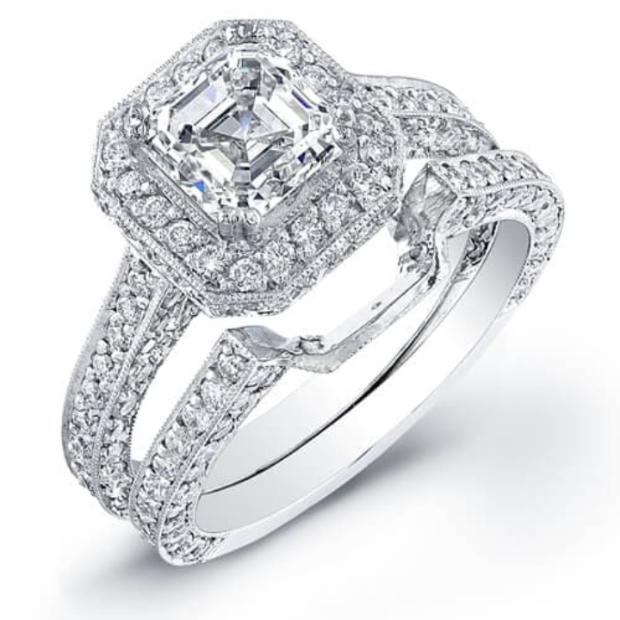 Asscher Cut Halo Engagement Set, Ctw H Color VS1 GIA