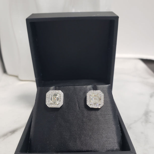 2.60 Ct. Asscher Cut Halo Diamond Earrings H Color VS2 Clarity