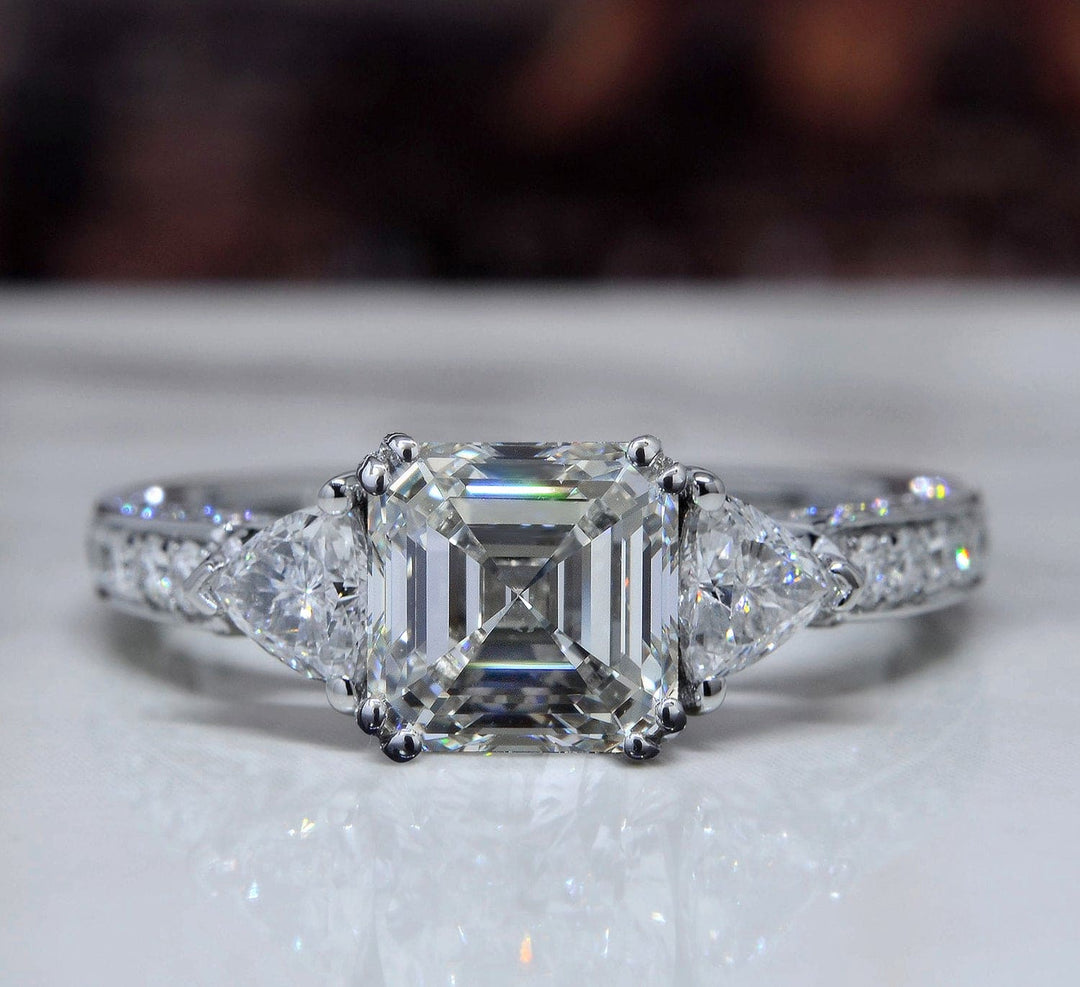 Asscher Cut Engagement Ring with Trillions