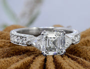 Asscher & Trillion 3 Stone Engagement Ring Front View