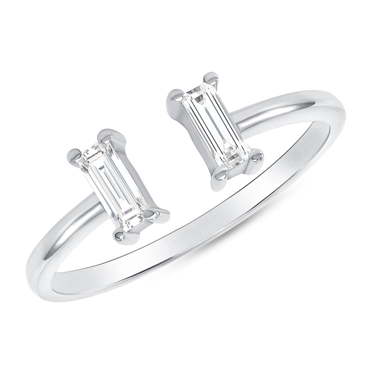 White gold baguette diamond cuff ring