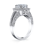 Halo Cushion Cut Split Shank Pave Engagement Ring Profile View