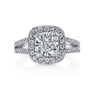  Halo Split Shank Cushion Cut Engagement Ring Front View