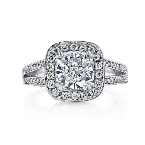  Halo Split Shank Cushion Cut Engagement Ring Front View