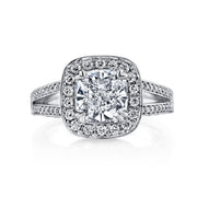 3.10 Ct. Halo Cushion Split Shank Engagement Ring F Color VS1 GIA Certified