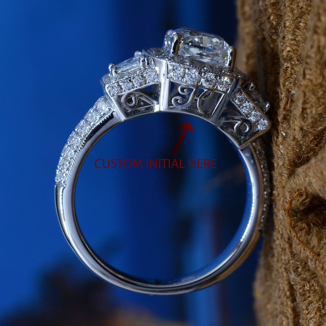 2.90 Ct. Halo Cushion Engagement Ring Add Your Initials H Color VS1 GIA Certified