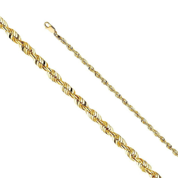 14K Yellow Gold Solid Rope Chain 4mm