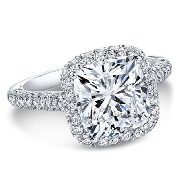 Halo + hidden halo cushion diamond ring 