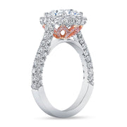 Diva Halo and Side Halo 3 Rows Pave Diamond Engagement Ring