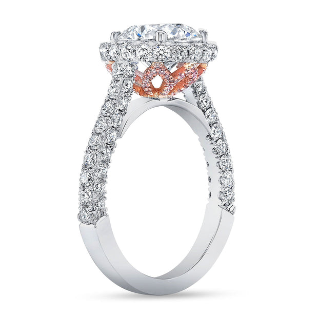 Diva Halo and Side Halo 3 Rows Pave Diamond Engagement Ring