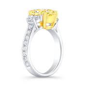 Yellow Cushion Cut Engagement Ring with Half Moons Profile View
