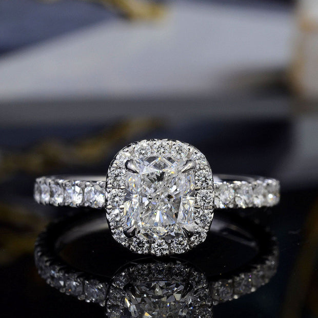 Cushion Cut Halo Engagement Ring Set