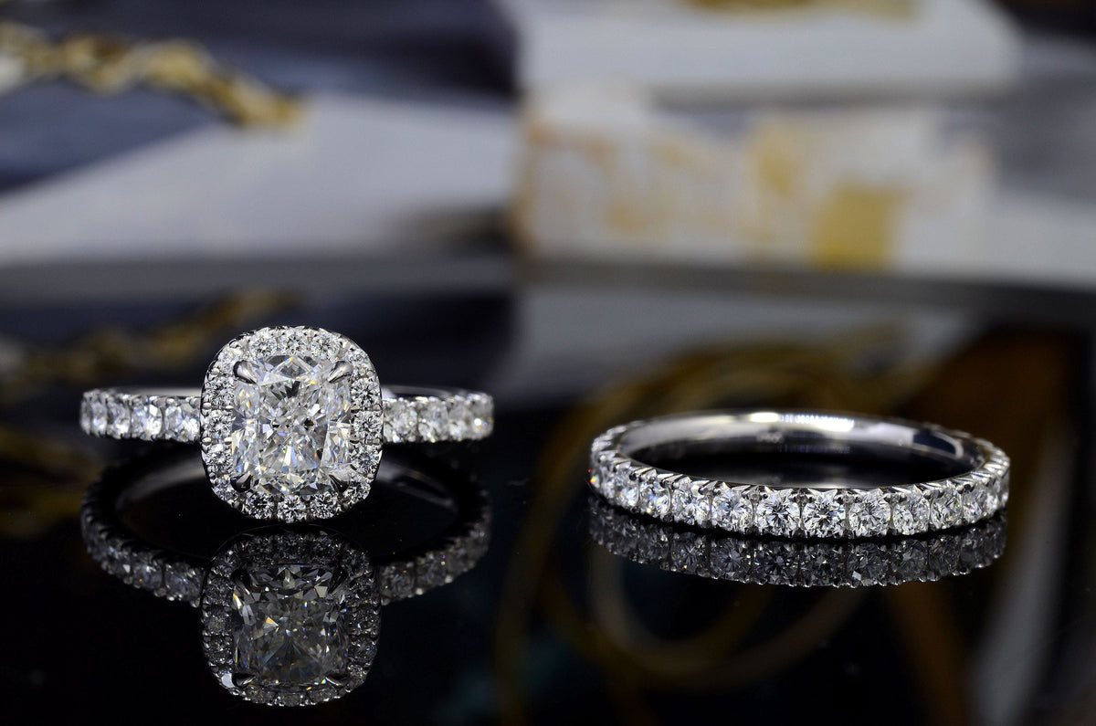 Halo cushion cut engagement ring set seperate