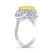 Cadillac with Halo Fancy Light Yellow Cushion Cut Diamond Ring