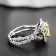  Dual Halo Canary Fancy Light Yellow Cushion Cut Diamond Ring Side Profile