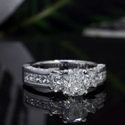 Cushion Cut 3 Stone Engagement Ring with Accents