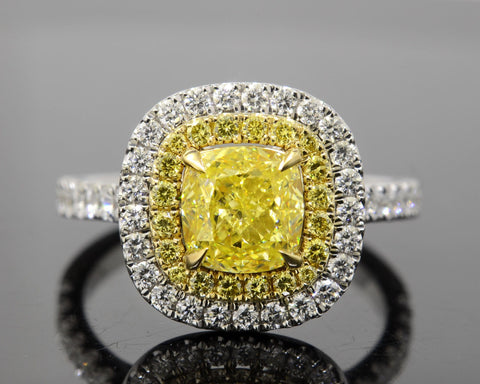 Halo Fancy Yellow Cushion Cut Diamond Ring