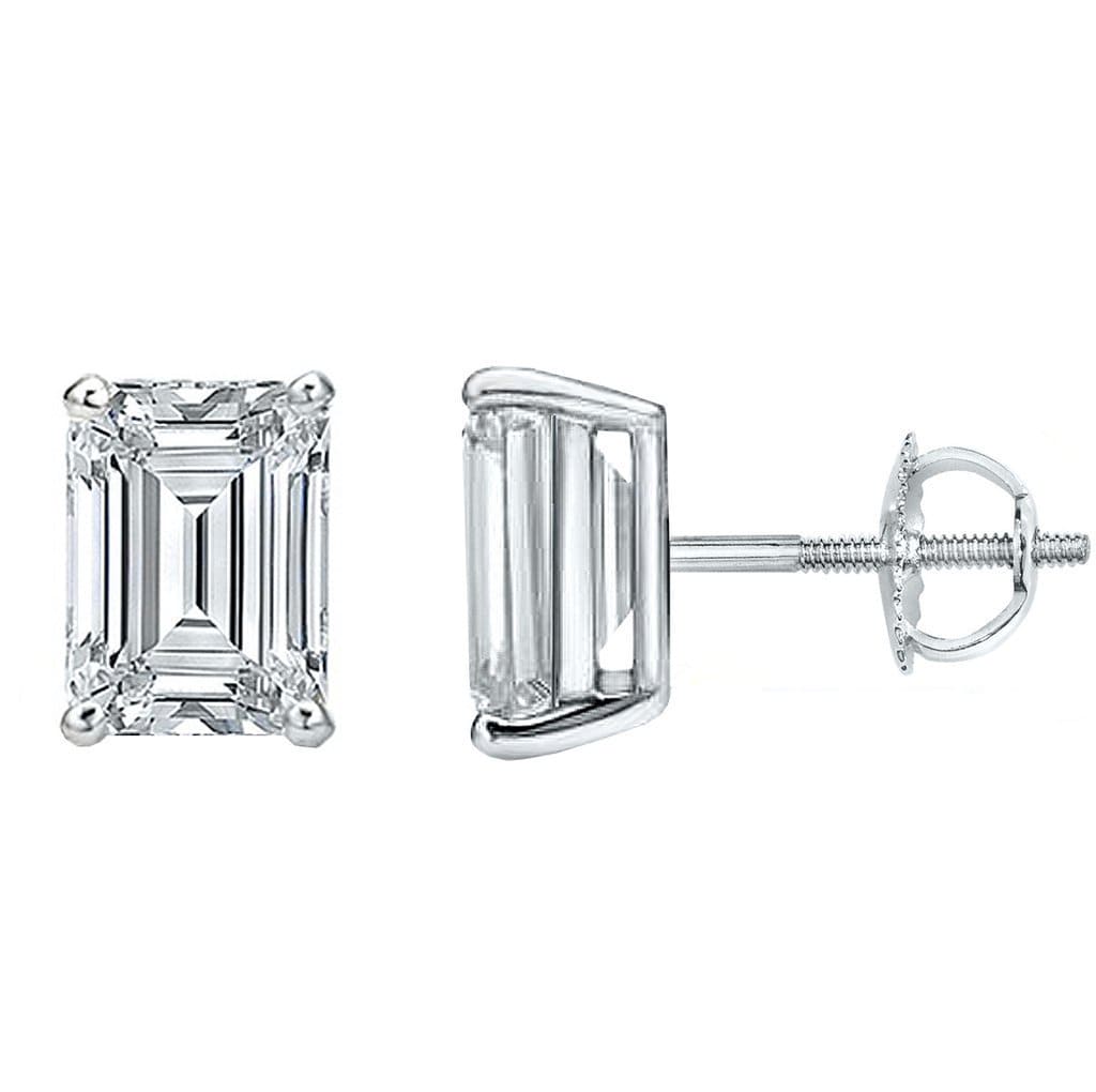 Emerald Cut Diamond Stud Earrings, Ct H VS1 GIA