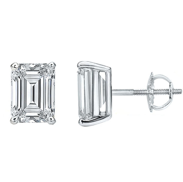 1 Ctw. Emerald Cut Diamond Stud Earrings Natural GIA Certified