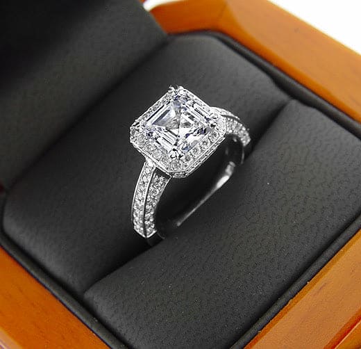 asscher cut halo engagement ring