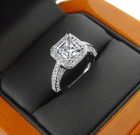 2.20 Ct. Asscher Cut Halo Engagement Ring H Color VS1 GIA Certified
