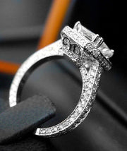 Pave Square Halo Cushion Engagement Ring Side Profile