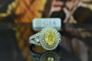 3.85 Ct. Double Halo Canary Fancy Yellow Oval Cut Diamond Ring VVS1 GIA Certified