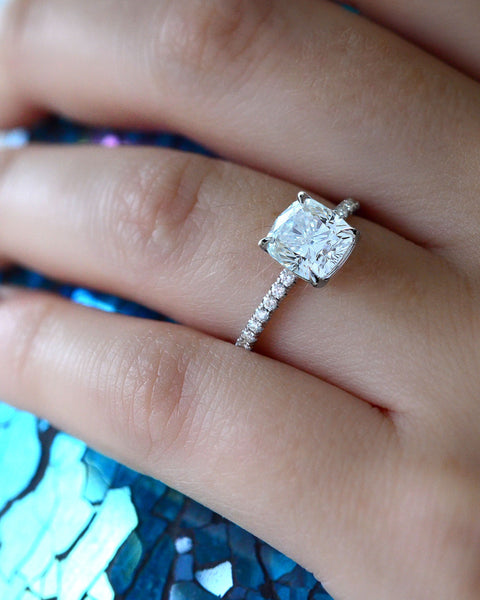 3.25 Ct. Cushion Cut Solitaire Ring with Accents J Color VS2 GIA Certified