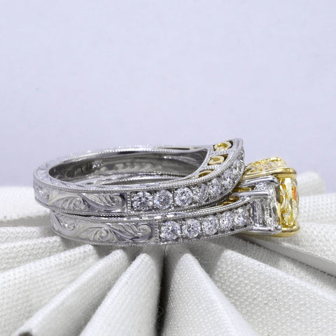 Yellow Radiant Diamond Ring Set with Trapezoids