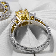 Canary Fancy Yellow Radiant Cut Hand-Carved Diamond Ring side view