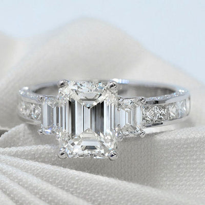 3.10 Ct. Emerald Cut Princess & Baguette Diamond Ring J Color VS1 GIA Certified