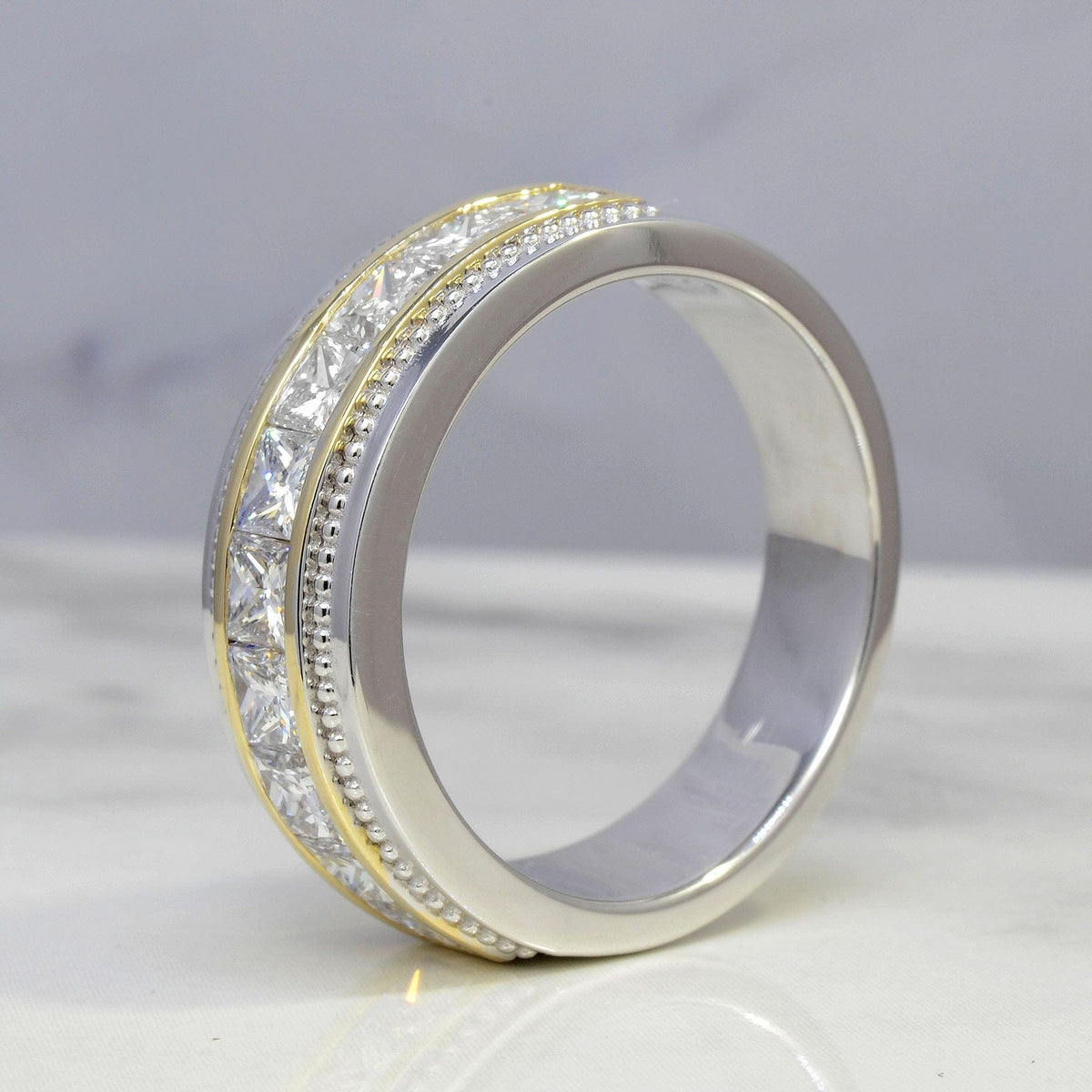Men's channel set diamond ring side profile