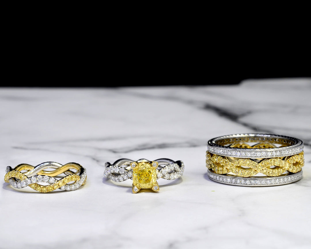 Yellow Cushion Cut Diamond Eternity Twist Ring