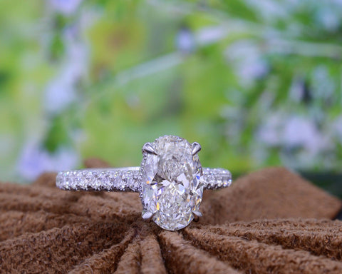 Thin Pave Band Oval Diamond Engagement Ring | deBebians