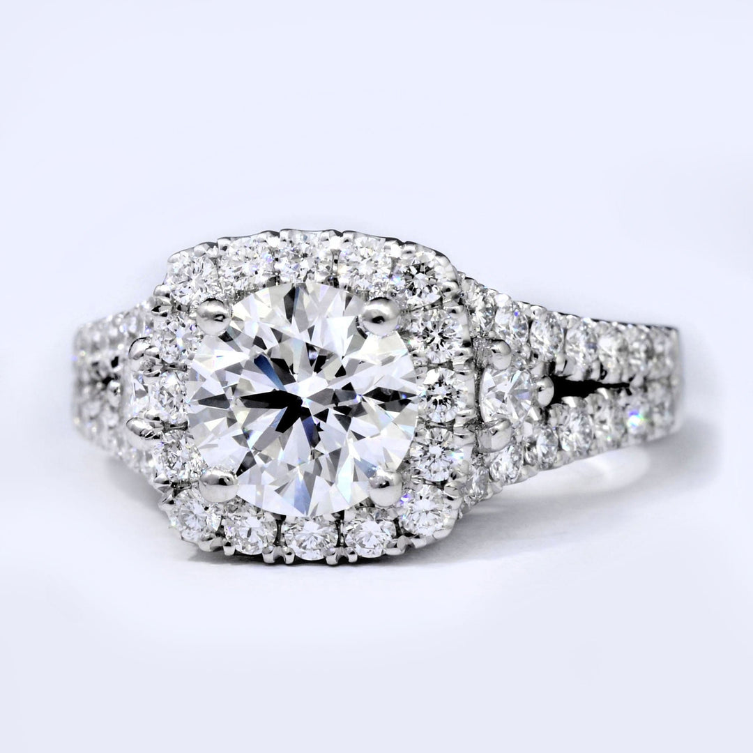 Cushion Halo Round Cut Center Engagement Ring