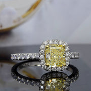 halo canary diamond engagement ring Front View