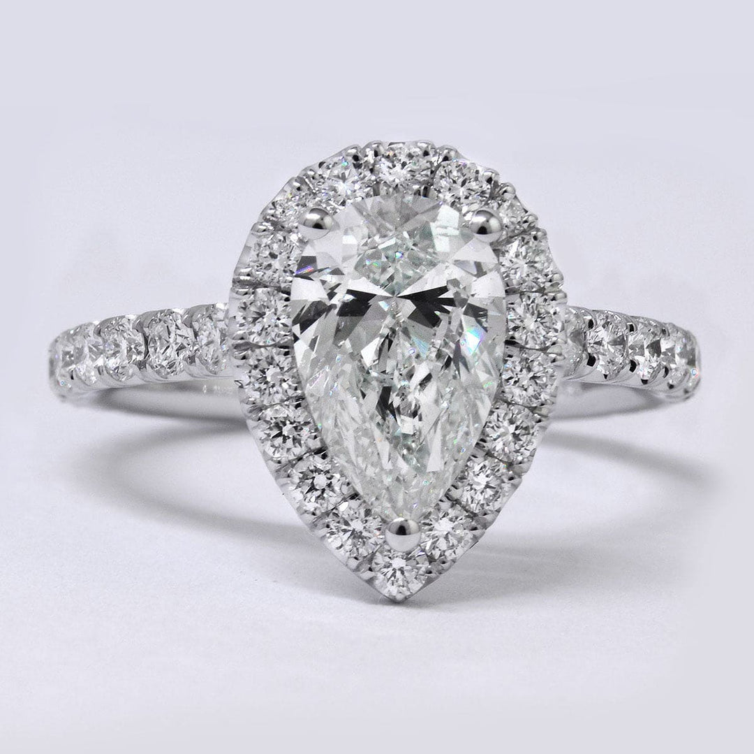 3.0 Ctw Teardrop Pear Shape Halo Engagement Ring Set H Color VS2 GIA Certified