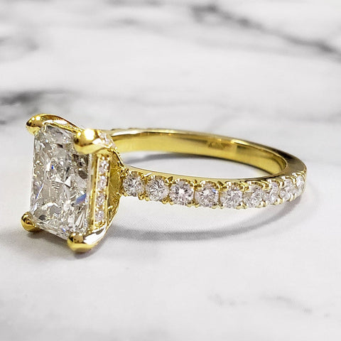 2.60 Ct. Radiant Cut Hidden Halo Engagement Ring Set D Color VS2 GIA Certified
