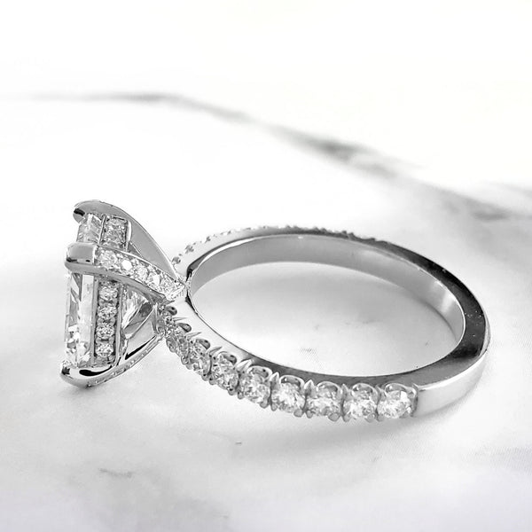 2.60 Ct. Radiant Hidden Halo Engagement Ring Set H Color VS2 GIA Certified