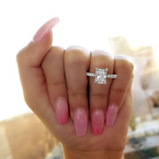Radiant Cut Engagement Ring Eternity White Gold on Finger