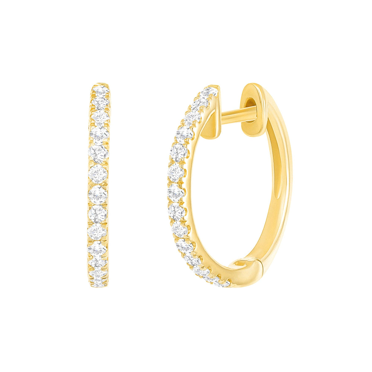 Yellow gold diamond huggie hoops