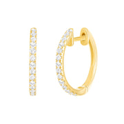 yellow gold diamond huggie hoops