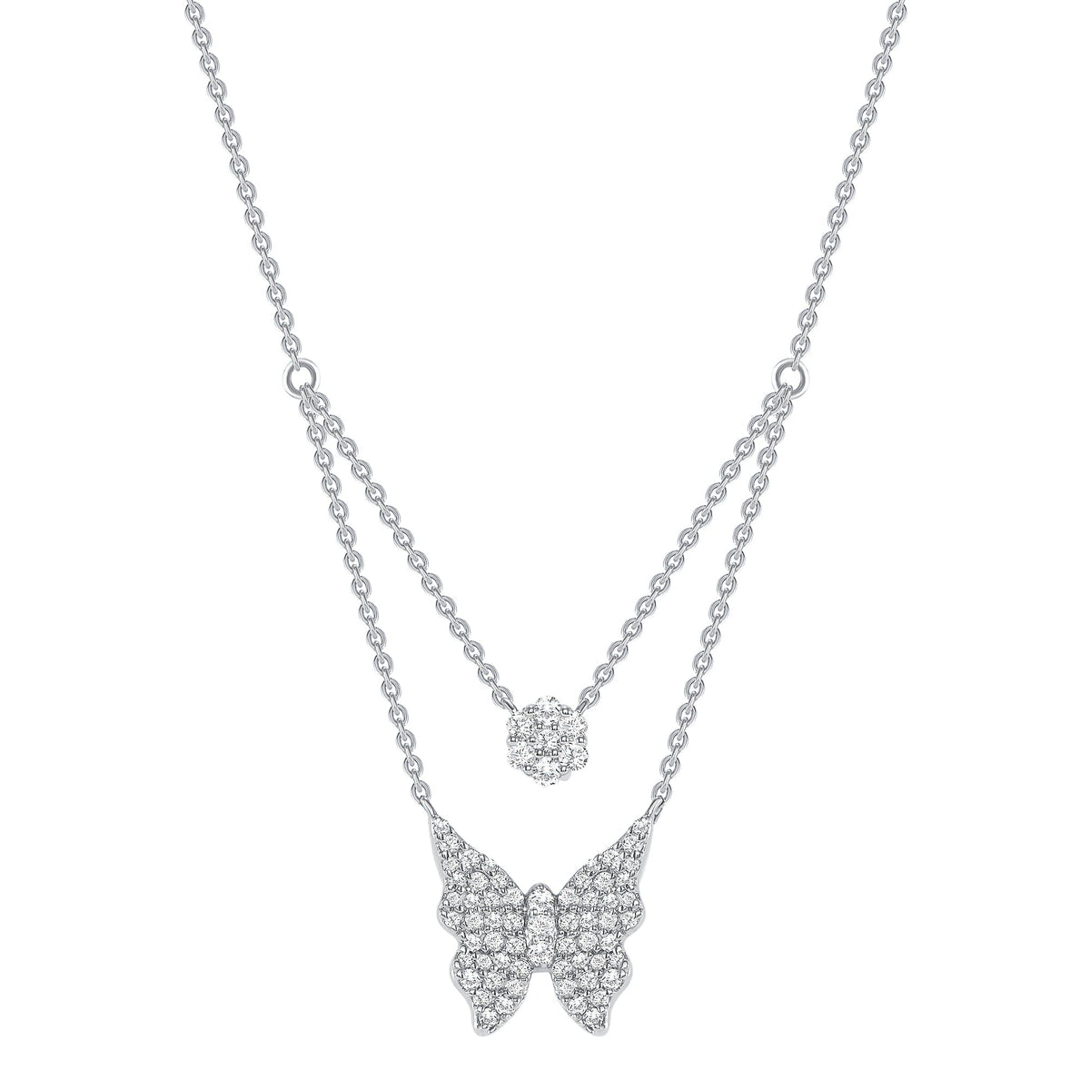 Double chain butterfly diamond necklace