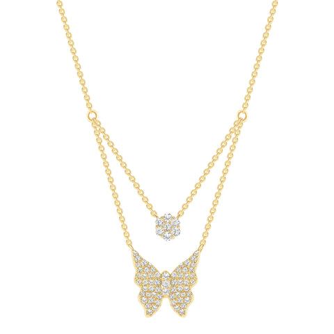 Double Chain Butterfly Diamond Necklace