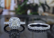 4.10 Ctw Cushion Cut Halo Diamond Ring & Band Eternity H Color VS2 GIA Certified