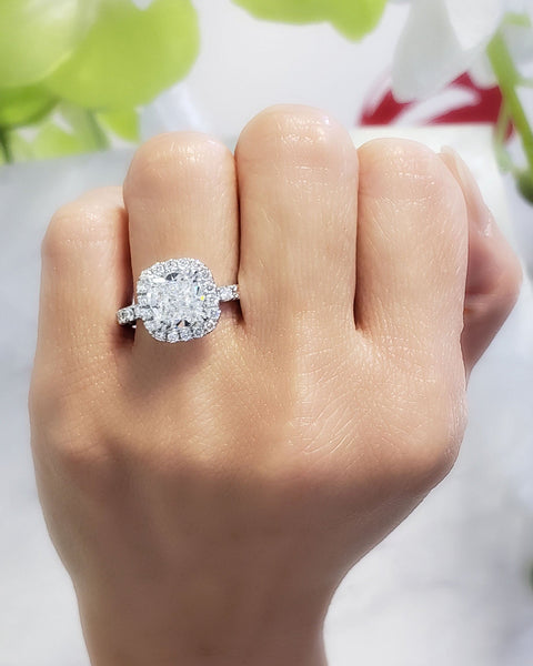 3.75 Ct. Cushion Halo Engagement Ring J Color VS2 GIA Certified
