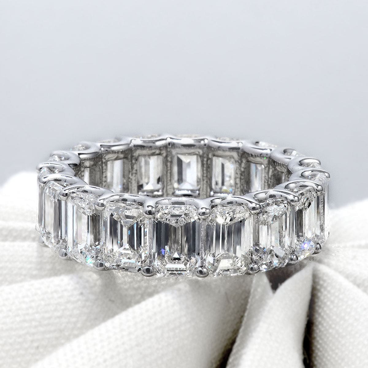 7 Carats Emerald Cut Diamond Eternity Ring U Setting F G Color VS1 Clarity