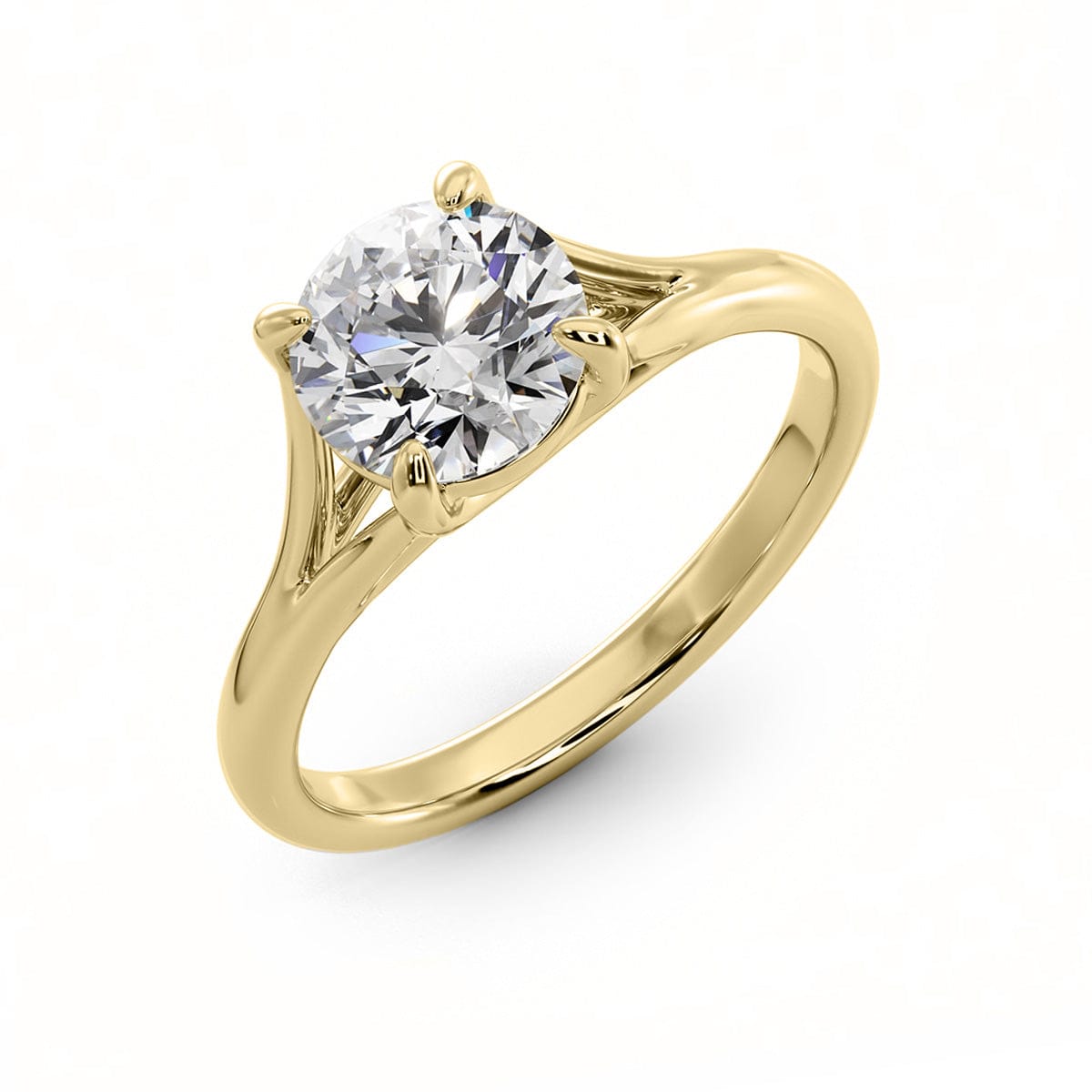 Round cut split shank solitaire ring yellow